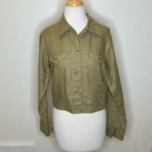 Debra deRoo Classic Women's Olive Button-Front Linen Jacket Size P